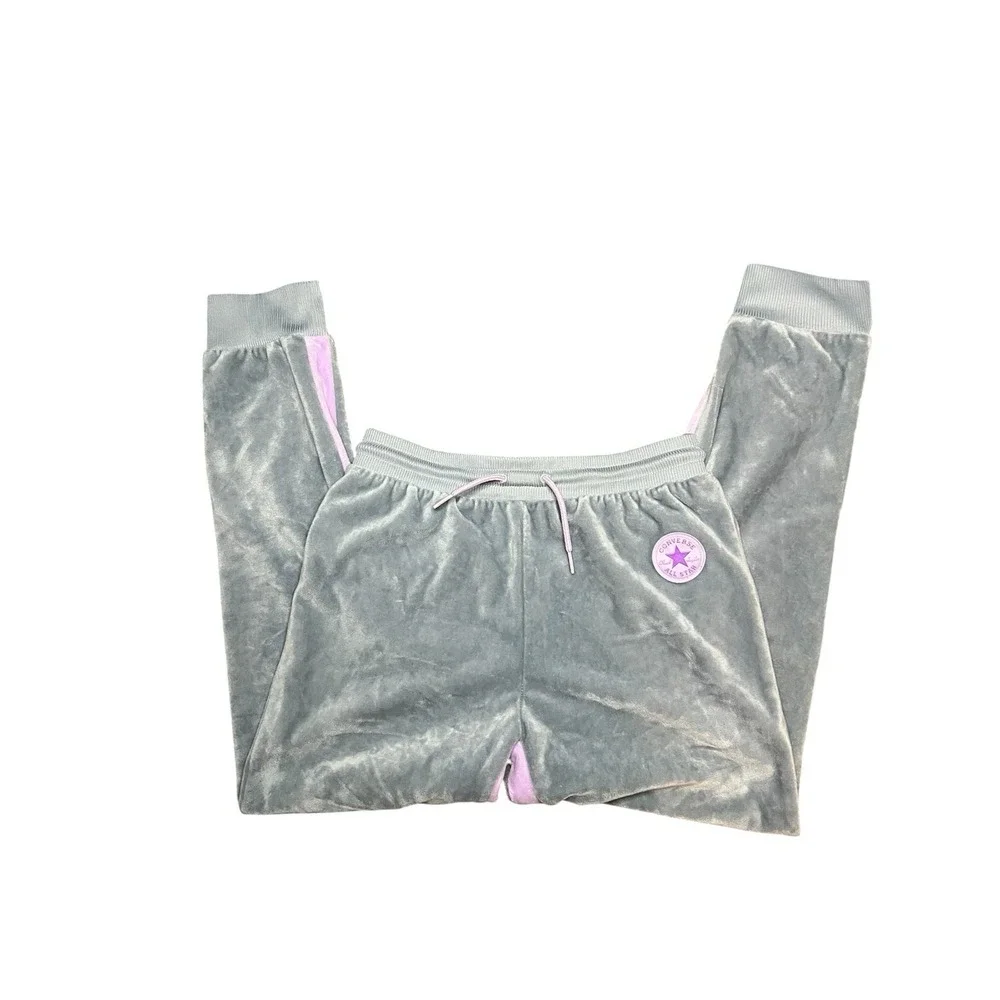 Converse All Star Kids Velour Joggers Grey Lavender Velvet Sweatpant Large 12-13